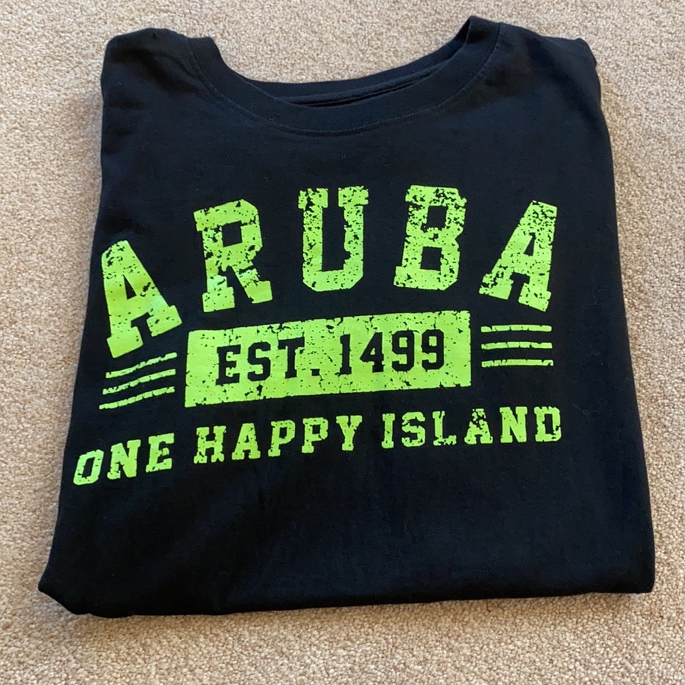 Aruba one happy island eat. 1499 athletic style men’s t-shirt XL black tee